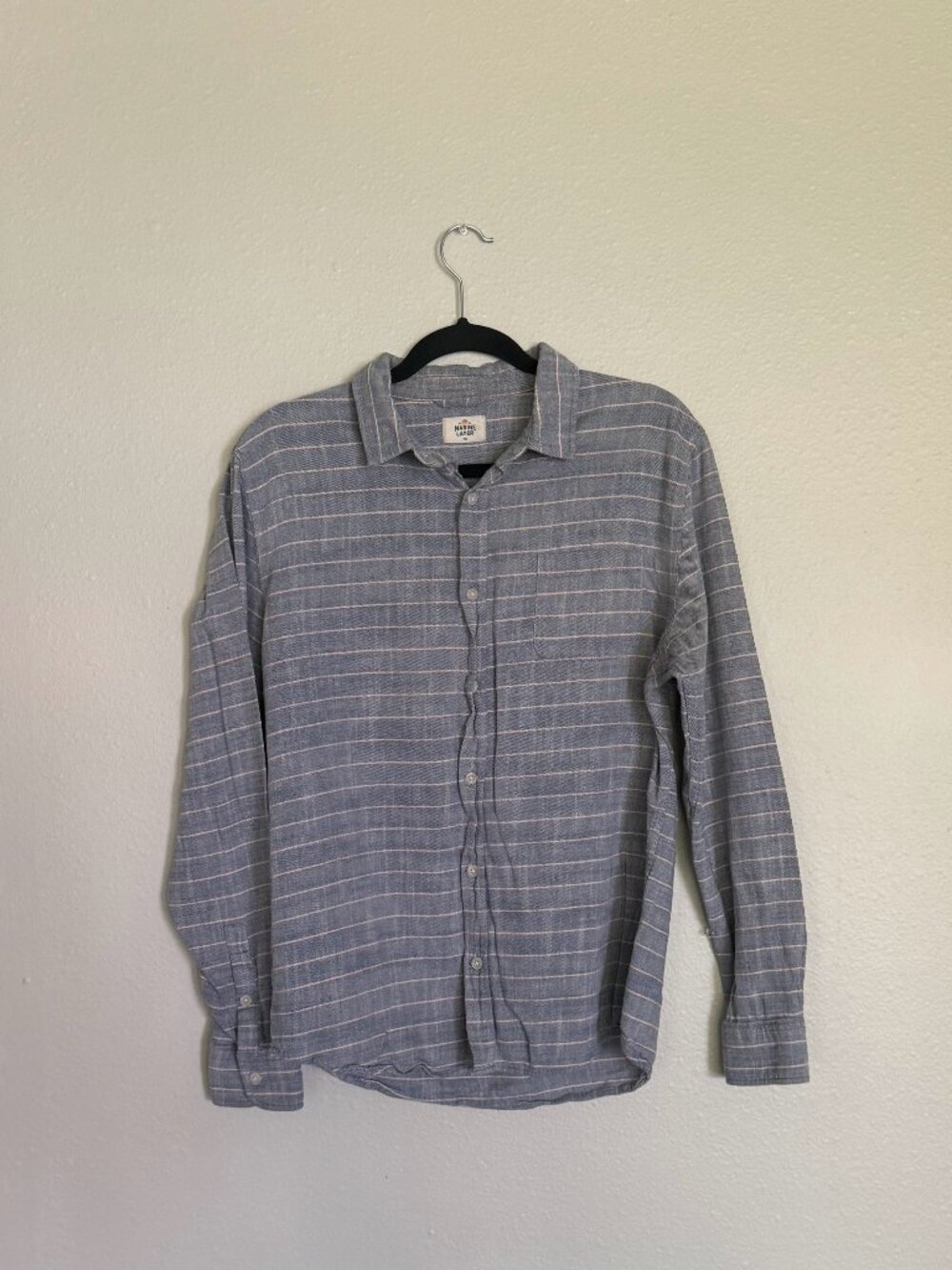 Marine Layer Mens Striped Button Down Shirt Blue Orange Size Medium 100%Cotton